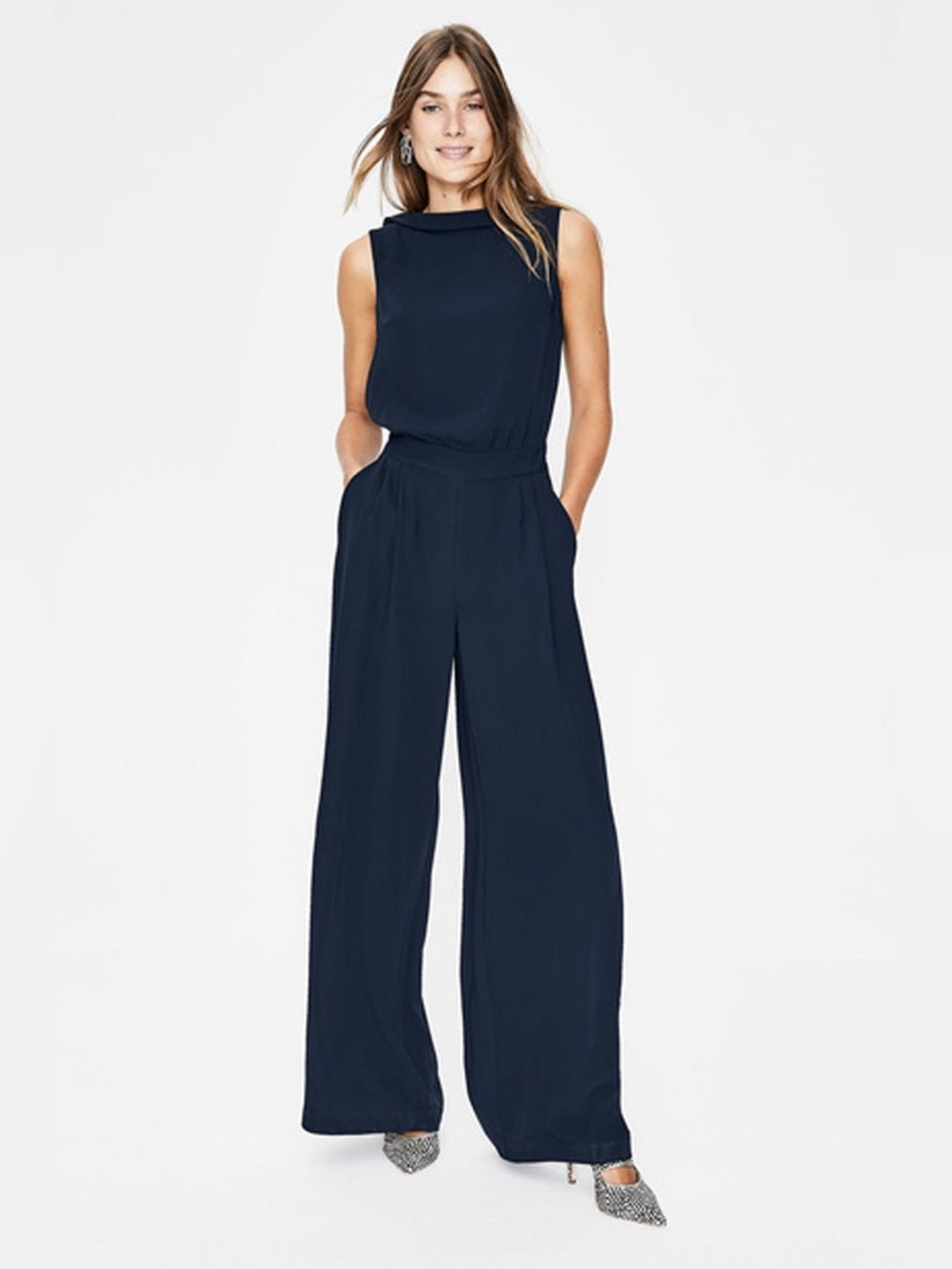 Boden Navy Sleeveless Wide-Leg Jumpsuit
